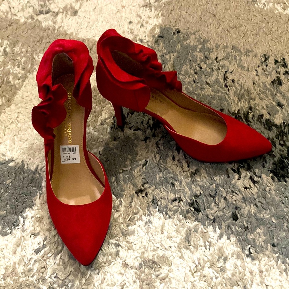 Christian Siriano Red Ruffle Stiletto Heels